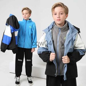 Barboteuses Ensemble de randonnée pour garçons d'hiver vêtements imperméables pour enfants automne veste à glissière détachable + manteau intérieur en polaire vêtements pour enfants de qualité supérieure XMP111 x1013