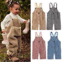 Rompertjes Winter Herfst Baby Meisjes Jarretelbroek Leuke Fleece Overalls met Schouderband Zak Peuter Babykleding 231207