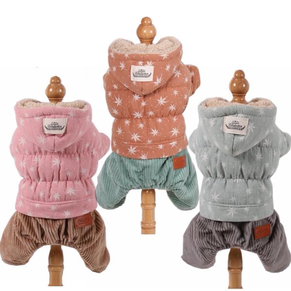 Mamelucos Monos de Invierno para Perros Mono de Lana de Pana con Estrellas para Perros Ropa cálida para Perros de Peluche XS S M L XL