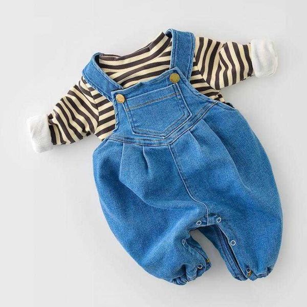 Mamelucos Invierno Cálido Bebé Niño Niña Terciopelo Denim Monos Pantalones Niño Suave Mono Tirantes Azul Bebé Monos para niñas Niños J220922