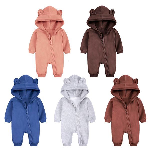 Mamelucos Invierno Cálido Bebé Mameluco nacido Bebé Niños Niñas Fleece Mamelucos Monos Monos Monos de manga larga Sudadera con capucha Gruesa Bebé Prendas de abrigo 230516