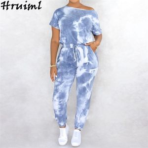 Rompertjes Womens Jumpsuit Fashion Tie Dye Print Korte Mouw O Hals Strappy Lange Broek Zomer Casual Streetwear Ropa de Mujer 210513