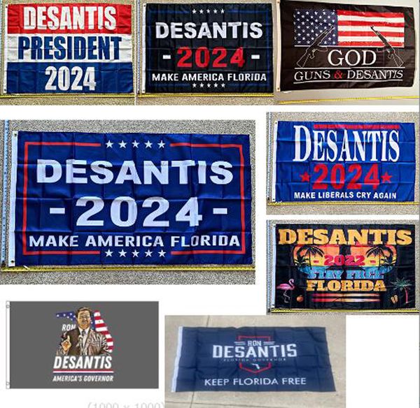 Ron Desantis pour l'élection du président 2024 Drapeau américain 90 x 150 cm 3 x 5 pieds Make America Back Keep Florida Free Home Garden Banner Décorations aux États-Unis