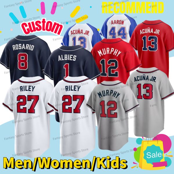 Ronald Acuna Jr. Jersey 12 Sean Murphy Béisbol Chipper Jones Joe Jimenez Ozzie Albies Eddie Rosario Fried Harris II Camisetas de béisbol personalizadas cosidas