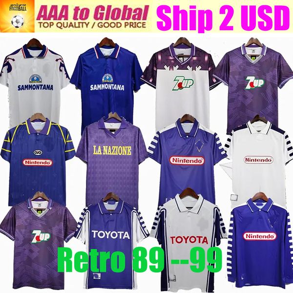 Maillots de football rétro FiorentinaS EDMUNDO BATISTUTA RUI 1979 1980 Maillot de football à domicile Camisas de Futebol 89 90 91 92 93 94 95 96 97 98 99 00 manches courtes