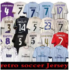 Ronaldo Retro Soccer Jerseys Retro Real Madrids Benzema Guti 13 14 15 16 17 18 Raul 94 95 96 97 98 99 00 01 02 03 04 05 Vin Jr Carlos Seedorf Sergio Ramos Shirt S-XXL