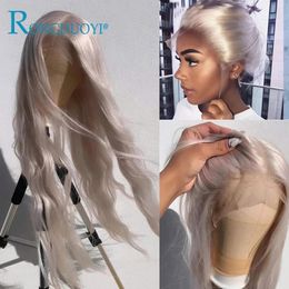 Rongduoyi cosplay liste synthétique perruques avant argenté gris perruque synthétique coiffure ondulée perruques de dentelle pour les femmes résistantes à la chaleur utilisées 240423