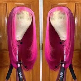 Rongduoyi cabello de cabello rosado cabello encaje recto pelucas frontales cabello natural cosplay cal a fibra de fibra sintética púrpura 240423