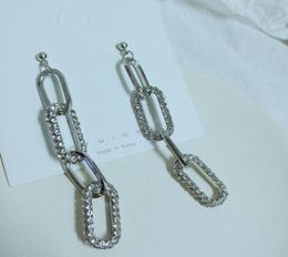 Rongho -merk Crystal Link Chain Long Earrings For Women Silver Rhinestone Brincos Femme Gift Fashion Bijoux 2018646796