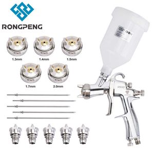 RONGPENG PROFESSIONELE R500 LVLP WATER GEBASEERDE Luchtspuitpistool 1.3mm 1.4mm 1,5 mm 1.7mm 2.0mm Nozzle Airbrush voor Afwerking 210719