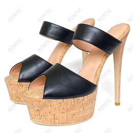 Rontic 2022, sandalias hechas a mano para mujer, sandalias sexis con tacones de aguja y punta abierta, zapatos informales elegantes en blanco y negro para mujer, tallas de EE. UU. 5-20