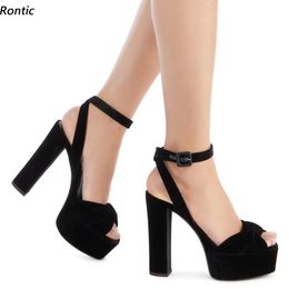 Rontic changement de couleur à la main femmes plate-forme sandales unisexe daim bloc talons bout ouvert élégant noir chaussures décontractées taille américaine 5-20