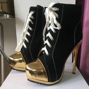 Rontic – bottines à plateforme faites à la main pour femmes, bottes fines à talons hauts, bout rond, magnifiques chaussures de soirée dorées pour femmes, grande taille américaine 5-15