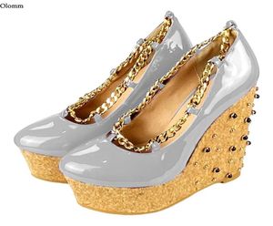 Rontic Handmade Women Platform Shiny Pumps bezaaid Wedges Heels Round Toe 10 Colors Night Club Shoes Women Plus US Size 5205191408