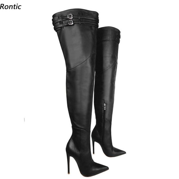 Rontic mode italienne femmes printemps cuissardes talons aiguilles bout pointu joli noir rose rouge chaussures de fête taille américaine 5-15