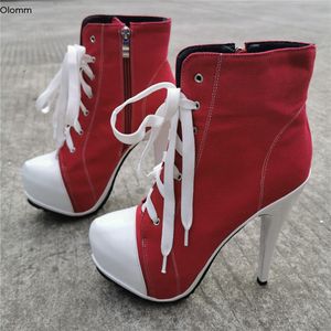 Rontic nouveauté femmes plate-forme bottines minces talons hauts bottes bout rond magnifique rouge fête chaussures femmes Plus taille américaine 5-15