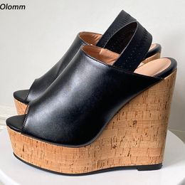 Rontic nouveauté femmes été plate-forme Slingback sandales talons compensés Peep Toe belle noir Boutique chaussures US grande taille 5-20