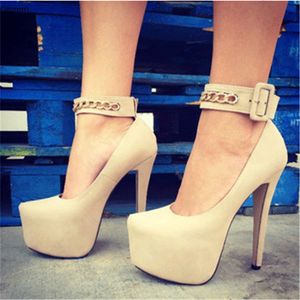 Rontic, nueva moda, zapatos de tacón con plataforma para mujer, zapatos de tacón alto de aguja con cadena Sexy, zapatos de fiesta Beige con punta redonda, zapatos de mujer de talla grande de EE. UU. 5-15