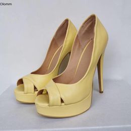 Rontic nouvelles femmes plate-forme pompes Sexy talons aiguilles pompes charme Peep Toe magnifique robe jaune chaussures femmes Plus taille américaine 5-15