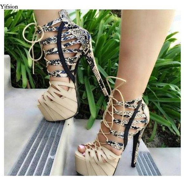 Rontic femmes plate-forme sandales Sexy peau de serpent talons aiguilles sandales Peep orteil blanc abricot chaussures femmes US grande taille 5-15