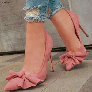 Zapatos de tacón Rontic para mujer, tacones finos sexis, zapatos de tacón con encanto, Nudo de mariposa, punta estrecha, preciosos zapatos de vestir de fiesta rosas, talla estadounidense 5-15