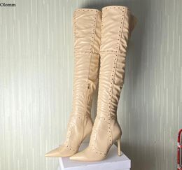 Rontic Femmes Hiver CHIGH HEURS BOOTS SEXY SEXY STTIETTO TALES POINTÉS POINTÉ GRANGEUX APPRICOT Club Wear Chaussures Femmes Us Taille 5153016322