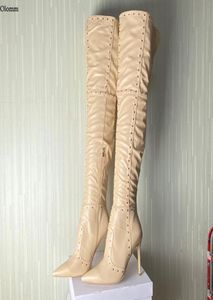 Rontic Women Winter Thigh High Boots Sexy Studded Stiletto Heels Pointed Teen Gorgeous Abricot Club Wear Shoes Women Us Us Maat 5159310154