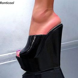 Ronticool fait à la main femmes Mules sandales sans lacet Sexy compensées talons hauts Peep Toe noir Cosplay chaussures de fête taille américaine 5-15