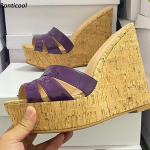 Ronticool Hot Women Mules Sandals Charol Cuñas Tacones Open Toe Gorgeous Purple Red Casual Shoes Mujeres Tamaño 35 45 47 52