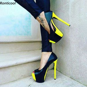 Ronticool New Fashion Women Plateforme Pumps STILETTO Talons Peep Toe Gorgeous Yellow Party Shoes Us Plus taille 5-20