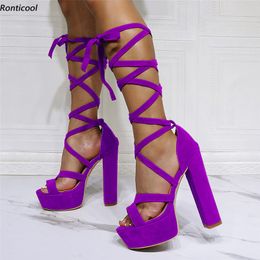 Ronticool femmes gladiateur plate-forme sandales à lanières Faux daim bloc talon bout ouvert magnifique 10 couleurs chaussures habillées taille américaine 5-20