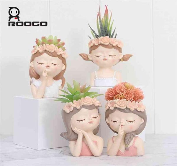 ROOGO Design Little Fairy Girl Flower macetas Suculentos macetas de jardín Decoración del hogar 2109222350888