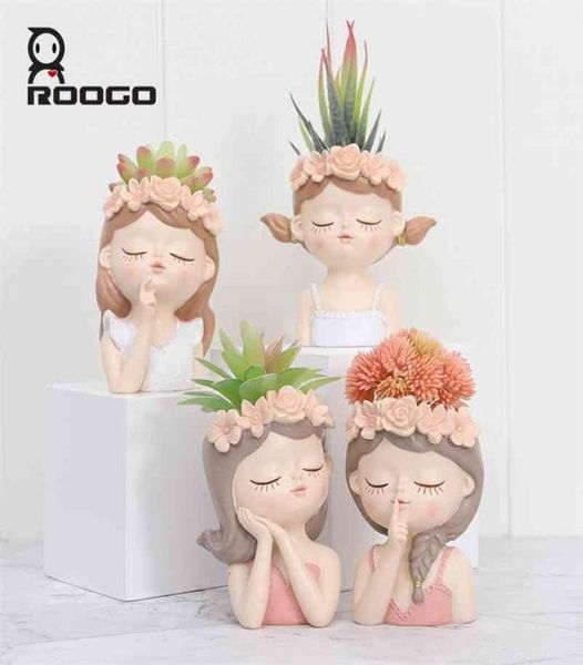 Roogo diseño pequeña hada niña macetas suculentas macetas de jardín decoración del hogar 2109229449425