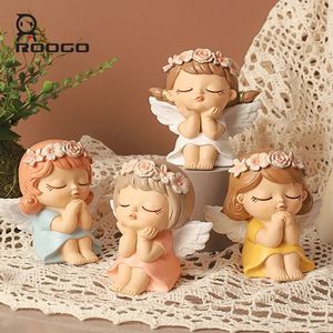 ROOGO hars engel beeldje standbeeld schattige fee miniatuur ornament huisdecoratie accessoires sculptuur voor taart huis tuin 240323