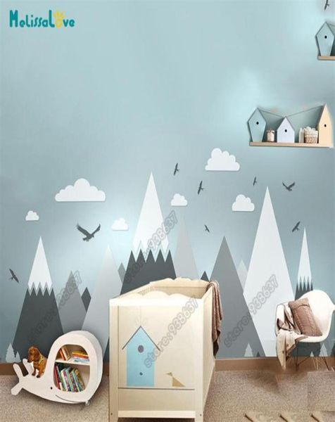 Room Decal Adventure Theme décor de montagne Mountain Cloud Bird Nursery Kid Room Autocollant mural amovible JW373 201106288K1895456