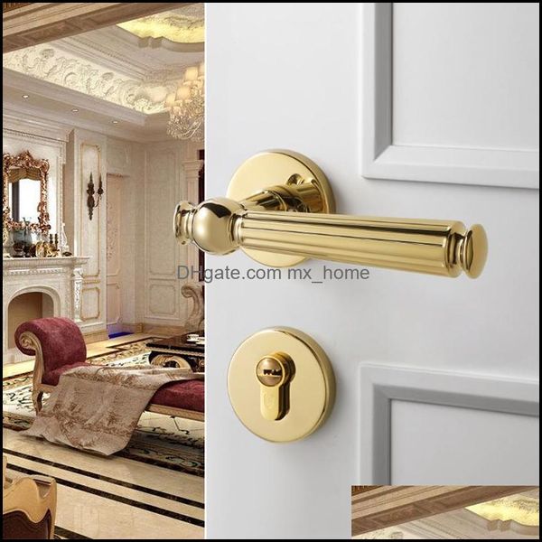 Serrures de porte de chambre Luxe Moderne Or Serrure Lumière En Bois Massif Levier Intérieur Chambre À Coucher Poignée Fendue Bouton Européen Américain Drop Livraison 2021 Hardw