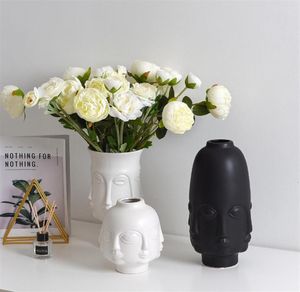 Adornos de vivienda Vaso cara Regalos de arte de flores blancas ACCESORIOS DE CARRICA CERRÁMICA CONSECURO298Z4280946