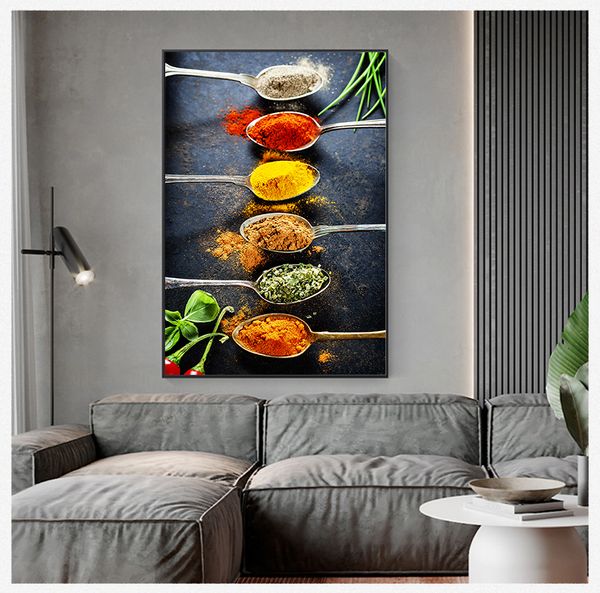 Salle Spices Peppers Herbs Kitchen Restaurant Home Decor Wall Art Pictures 1 pièces Qualité HD Toivas Paintes d'huile pour vivre