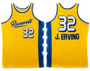 Roosevelt High School Julius Dr J Erving # 32 Retro Basketball Jersey Mens cousé Nom de numéro personnalisé Jerseys