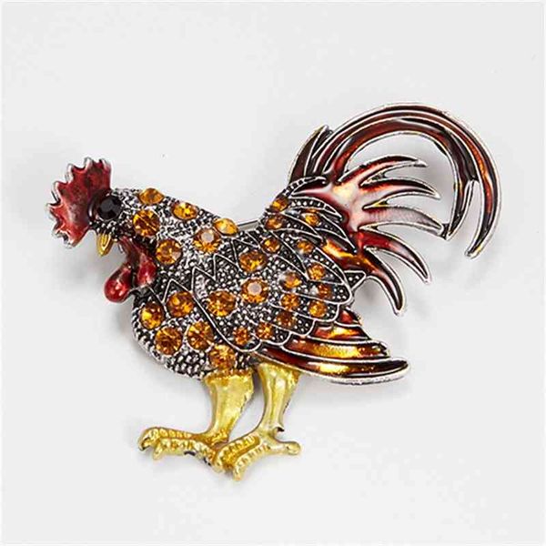 Broche de gallo para mujer, Pin de Animal para solapa, Broche para mujer, colgante de cristal, abalorio, joyería para fiesta, regalo, estilo Retro antiguo Vintage