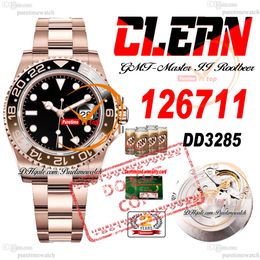 Rootbeer 126711 DD3285 Montre automatique pour homme Clean CF Or rose Marron Lunette en céramique Cadran noir Bracelet en acier 904L Super Edition Même carte série Puretime Reloj f2