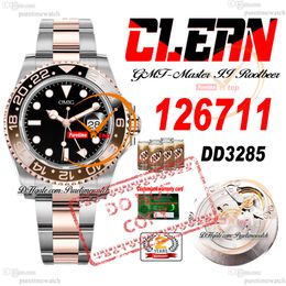 Rootbeer 126711 DD3285 Montre automatique pour homme Clean CF bicolore or rose marron lunette en céramique cadran noir bracelet en acier 904L Super édition même carte série Puretime