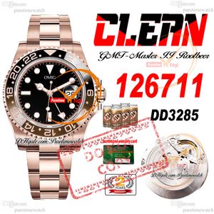 Rootbeer 126711 DD3285 Montre automatique pour homme Clean CF Or rose Marron Lunette en céramique Cadran noir Bracelet en acier 904L Super Edition Même carte série Puretime Reloj