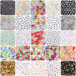 100-200 Uds. Cuentas acrílicas con letras, números, alfabeto, estrella, corazón, cuentas espaciadoras cuadradas redondas para fabricación de joyas, pulsera DIY, collar, joyería de moda, cuentas para automoción