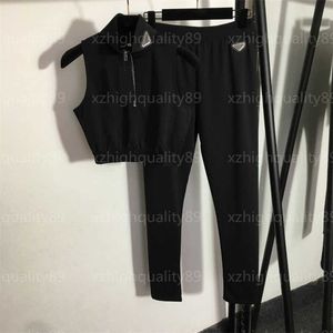 Ropa De Mujer Femmes Survêtement Designer Femmes Vêtements Triangle Étiquette Col Sans Manches Élégant Beau Gilet Haut Extensible Maigre Bas Pantalons De Survêtement Survêtements