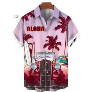 Ropahombre Mode Casual herenoverhemden Zomer Vintage Top 3D-geprinte auto Los Hawaiiaans herenoverhemd Strand Aloha Modekleding Ropahombre 96