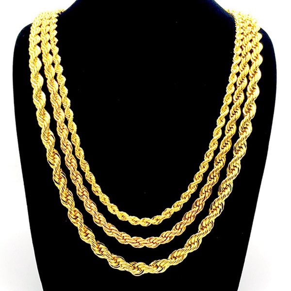 Collier Chaîne Corde Or Jaune 18k Rempli Chaîne Noeud Torsadé 3mm, 5mm, 7mm Large