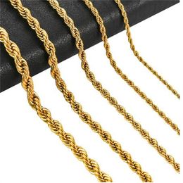 Collier chaîne en corde en acier inoxydable pour hommes et femmes, ras du cou, ne se décolore jamais, accessoires de bijoux, chaînes plaquées de couleur or, cadeau