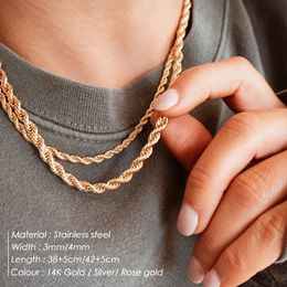 Touwketen ketting roestvrij staal vervaagt nooit waterdichte choker mannen vrouwen sieraden goud kleurketens gif