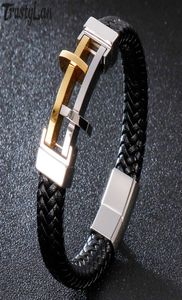 Corde chaîne prier Bracelet homme cuir or/noir acier inoxydable hommes Bracelets main bijoux Wrap bande avec aimant fermoir 6725751